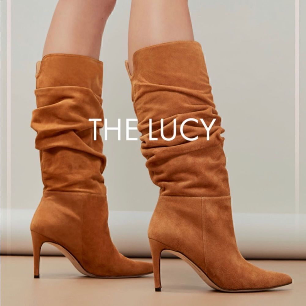 Alexandre Birman Lucy Suede Scrunch Boots Walnut Camel Brown